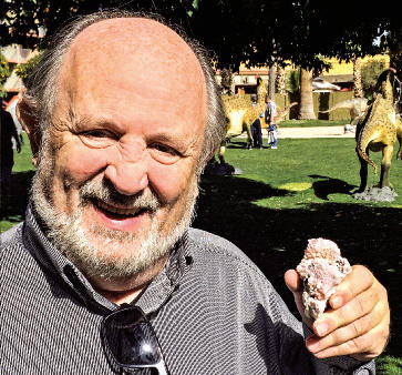 Marshall Sussman with a specimen of the new mineral marshallsussmanite,in Tucson, 2014.