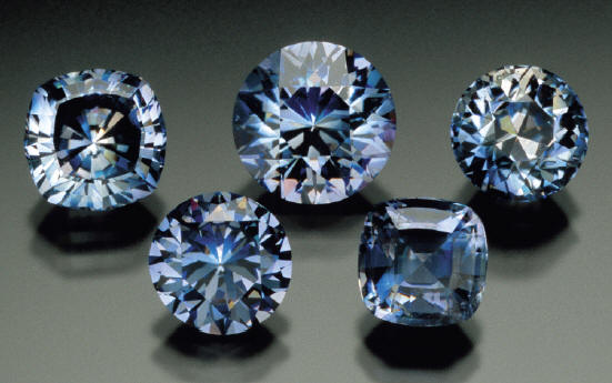 Benitoite gemstones up to 5.53 cts. B. Gray specimen. J. Scovil photo.