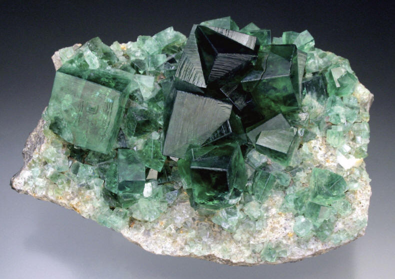 Emerald green fluorite from the West Crosscut, photographed in artificial light. 10 cm wide. UKMV specimen. J. Fisher photo.