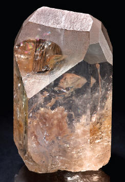 Topaz crystal, 6.7 cm tall. Arkenstone specimen. J. Budd photo.