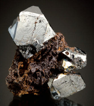 Sperrylite-rich specimen, the biggestcrystal 1.5 cm high. Wallbridge specimen. M. Bainbridge photo.