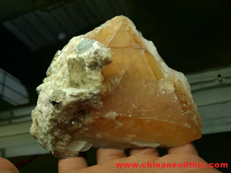Triangular large crystal gold calcite and pyrite,Calcite,Pyrites