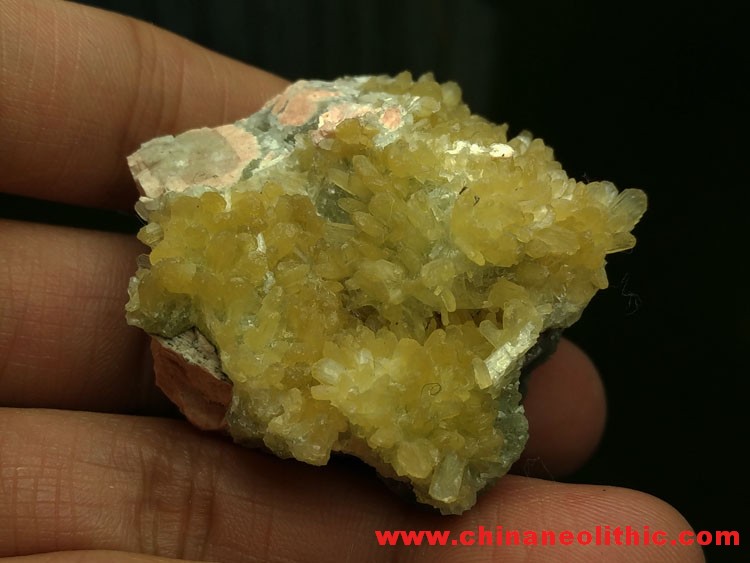 Feldspar is covered with golden yellow mineral crystal specimens of Stilbite gem stone ore,Stilbite,Feldspar