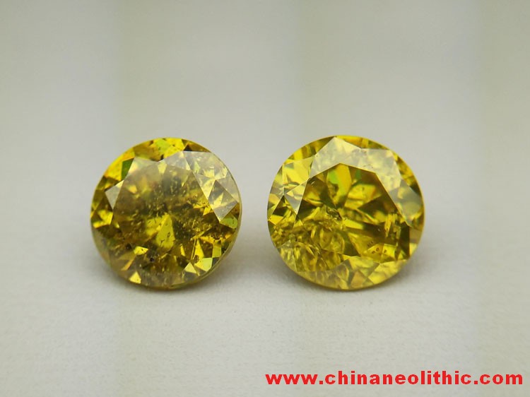 Yellow green sphalerite circular faceted gemstone ring section naked Shi Qiang fire color,Sphalerite