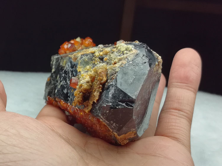 black smoky Quartz and manganese aluminum garnet mineral crystal gem stone ore samples,Garnet,Quartz