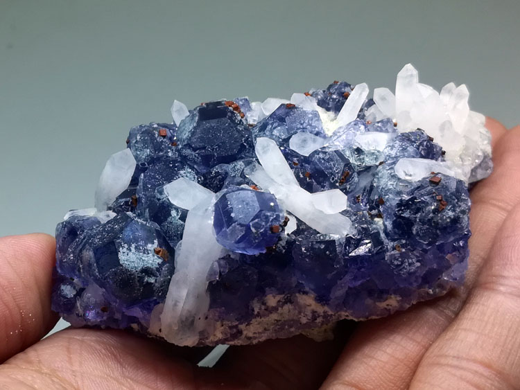 Blue purple fluorite and quartz and pyrite mineral crystals of the gem stone ore,Fluorite,Quartz,Pyrites
