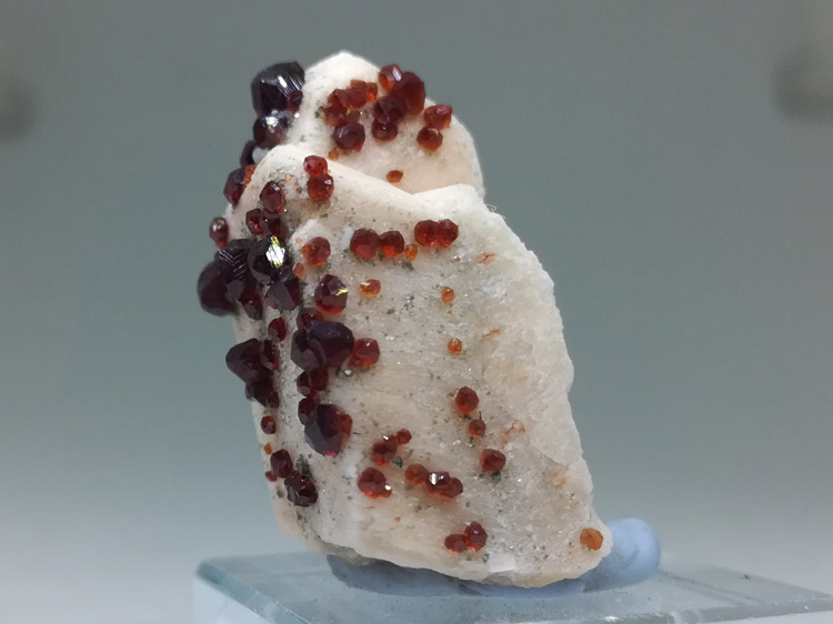 Wine red manganese aluminum garnet and feldspar mineral crystal specimens,Garnet,Feldspar
