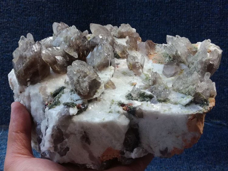Multiple crystal head Smoky Quartz and mica paragenetic mineral specimens Crystal Gemstone raw ore,Quartz,Mica