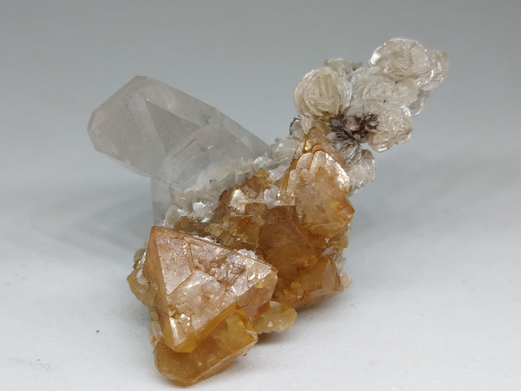 Specimens of Scheelite and Quartz Mica Symbiotic Minerals from Xuebaoding, China,Scheelite,Quartz,Mica