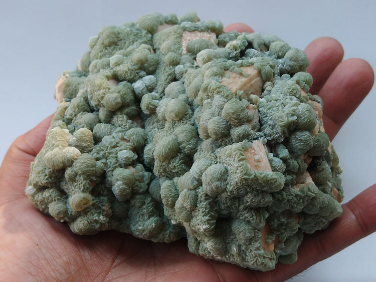 Crystal Cluster of New Spherical Green Calcite Mineral Specimens from Fujian Province,Calcite,Feldspar