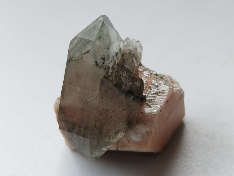 Light green double ended smoke quartz Microcline Albite  Feldspar Mineral Specimens Mineral Crystals,Quartz,Feldspar