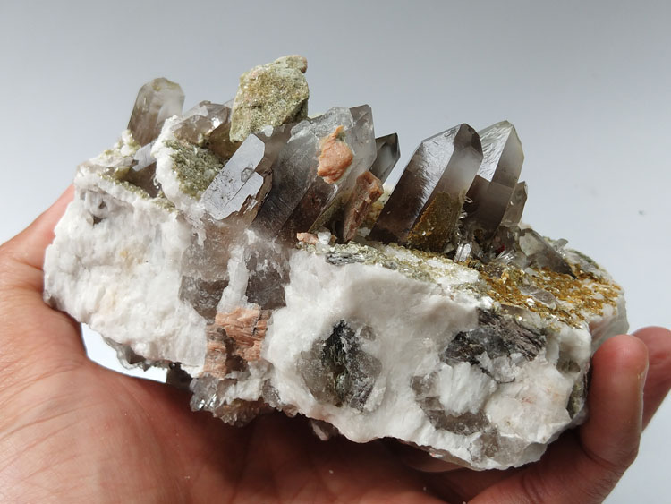 Smoky Quartz, Albite Feldspar,Mica Mineral Specimen Crystal Gem,Quartz,Feldspar,Mica